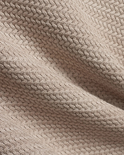 Mens Devon Braided Stitch Knit Polo, a premium beige knit polo featuring a refined, intricate braided stitch pattern, showcasing luxurious texture and sophisticated style.
