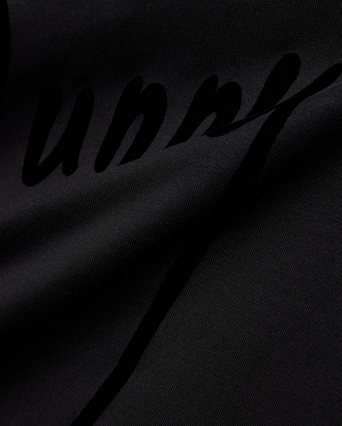 Mens Soren Graphic Tee, a premium black jersey knit t-shirt with a soft drape, featuring a large, subtly textured tonal black script Bunny graphic print, reflecting refined streetwear aesthetics. (6)