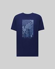 The MENS ROWEN OVERSIZED TEE (MT0200194) by Psycho Bunny is a navy blue Pima cotton t-shirt with a floral graphic, rectangular bunny logo, and "Psycho Bunny" text on the back, designed for a relaxed fit. (5)