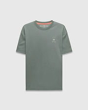 Mens Oscar Oversized Tee in sage green, featuring a relaxed fit, smooth jersey fabric, and a small embroidered white Psycho Bunny skull logo on the left chest, with a bright orange inner neckline.