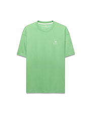 Mens Oscar Relaxed Fit Tee, a premium pastel lime green jersey knit t-shirt with a relaxed fit, showcasing the iconic small white embroidered Psycho Bunny skull logo on the left chest.
