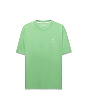 Mens Oscar Relaxed Fit Tee, a premium pastel lime green jersey knit t-shirt with a relaxed fit, showcasing the iconic small white embroidered Psycho Bunny skull logo on the left chest.