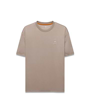 Men's Oscar Oversized Tee in taupe, featuring a relaxed fit, smooth jersey fabric, and a small embroidered white Psycho Bunny skull logo on the left chest with an orange inner neckline. (5)