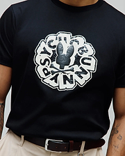 Mens Toby Graphic Tee, classic fit black jersey knit featuring a large central white and textured black Psycho Bunny skull and crossbones graphic, encircled by distressed PSYCHO BUNNY text.