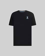 Mens Aiden Back Graphic Tee, black classic fit jersey t-shirt featuring a small light blue embroidered Psycho Bunny skull logo on the left chest and light blue inner collar trim. (5)