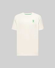 Mens Aiden Back Graphic Tee, a classic fit cream jersey t-shirt featuring a small embroidered green Psycho Bunny skull logo on the left chest and a green inner collar stripe. (5)