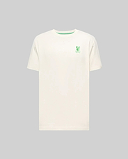 Mens Aiden Back Graphic Tee, a classic fit cream jersey t-shirt featuring a small embroidered green Psycho Bunny skull logo on the left chest and a green inner collar stripe. (5)