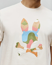 Mens Ara Graphic Tee, cream classic fit jersey knit with a large, central multi-color embroidered geometric patchwork bunny skull logo. (3)