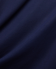 Rich, deep navy blue jersey knit fabric, showcasing a refined, smooth texture with subtle diagonal ribbing and soft, flowing folds, for the Mens Frank Back Graphic Tee.