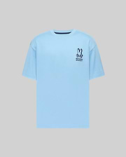 Mens Toby Oversized Tee in light blue jersey, featuring a relaxed fit and a dark blue Psycho Bunny skull logo with text on the left chest, plus a navy collar trim. (4)