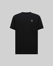 Mens Maxton Waffle Tee in black, featuring a classic fit and textured waffle knit fabric, with a small, embroidered white Psycho Bunny skull logo on the left chest.
