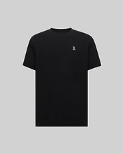 Mens Maxton Waffle Tee in black, featuring a classic fit and textured waffle knit fabric, with a small, embroidered white Psycho Bunny skull logo on the left chest.