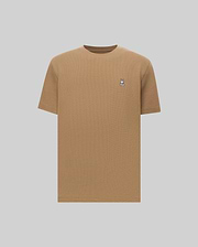 Camel Mens Maxton Waffle Tee with a classic fit, featuring a textured waffle knit fabric and a small, embroidered Psycho Bunny skull logo on the left chest.