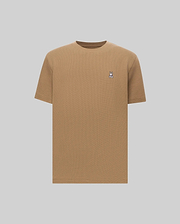 Camel Mens Maxton Waffle Tee with a classic fit, featuring a textured waffle knit fabric and a small, embroidered Psycho Bunny skull logo on the left chest.