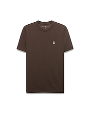 Men's Maxton Waffle Tee, a classic fit dark brown waffle knit t-shirt with a small embroidered white Psycho Bunny skull logo, featuring a pink eye, on the left chest. (4)