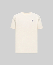 Mens Maxton Waffle Tee in cream, featuring a classic fit and a textured waffle knit fabric. Small embroidered navy Psycho Bunny skull logo on the left chest.