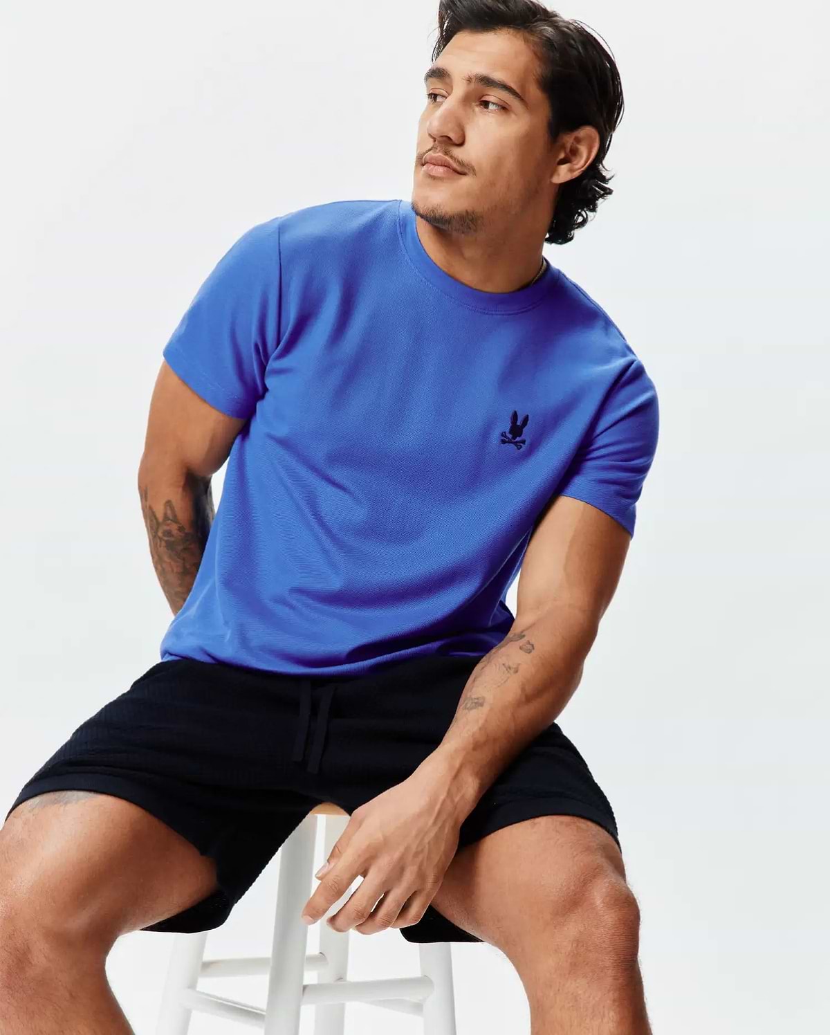 Royal blue Mens Taylor Pique Tee with a classic fit, featuring a small black embroidered Psycho Bunny skull logo on the left chest.