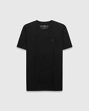 Mens Taylor Pique Tee, a classic fit black t-shirt crafted from pique fabric, featuring a small, tonal embroidered Psycho Bunny skull logo on the left chest.