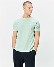 Mens Taylor Pique Tee, a classic fit light green pique t-shirt featuring a small embroidered white Psycho Bunny skull logo on the left chest.