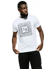 Men's Raj Wordmark Graphic Tee, a white classic fit jersey t-shirt featuring a large black central graphic print with the Psycho Bunny wordmark and iconic bunny skull logo in a dotted texture. (3)