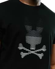 Men's Slade Bunny Graphic Tee, a black classic fit jersey knit t-shirt with a large white Psycho Bunny skull logo graphic on the chest, detailed with horizontal lines. (3)