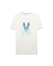 Men's Slade Bunny Graphic Tee, an ecru classic fit jersey t-shirt with a large, center chest blue and teal gradient striped Psycho Bunny skull logo. (1)