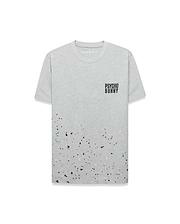 Mens Malcolm Graphic Tee, a grey jersey t-shirt with a classic fit, featuring a pink, black, and red splatter print on the lower half and a black Psycho Bunny text logo on the right chest. (1)