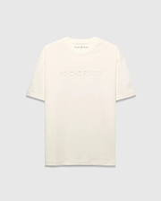 Mens Windcrest Relaxed Fit Tee in cream jersey, featuring a large tonal embossed PSYCHO BUNNY chest logo and a small embroidered bunny skull on the back neck. (5)