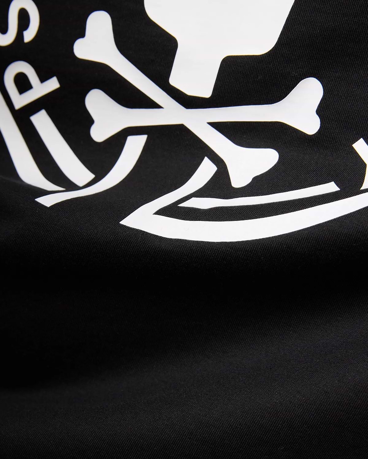 Mens Santa Fe Bunny Graphic Tee, a black jersey knit t-shirt featuring a bold white graphic print of crossbones and partial Psycho Bunny logo text.