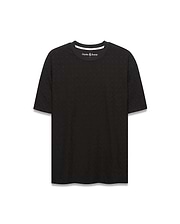 Black Mens Garry Relaxed Fit Tee featuring a subtle all-over embossed Psycho Bunny skull and crossbones pattern, textured jersey fabric, and white inner neckline trim. (5)