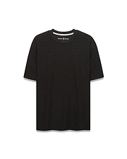 Black Mens Garry Relaxed Fit Tee featuring a subtle all-over embossed Psycho Bunny skull and crossbones pattern, textured jersey fabric, and white inner neckline trim. (5)