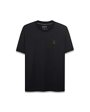 Edmonds Chest Bunny Sport Tee, a black classic fit jersey t-shirt with a small embroidered red bunny skull logo on the left chest, red sleeve cuff trim, and Psycho Bunny text on the right sleeve. (5)