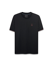 Edmonds Chest Bunny Sport Tee, a black classic fit jersey t-shirt with a small embroidered red bunny skull logo on the left chest, red sleeve cuff trim, and Psycho Bunny text on the right sleeve. (5)