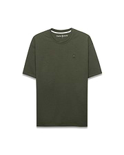Mens Arlen Relaxed Seersucker Tee in dark olive green, featuring a textured seersucker fabric and a small, embroidered Psycho Bunny skull logo on the left chest.