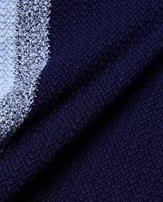 Mens Giles Relaxed Fit Border Knit Shirt, showcasing a rich navy blue textured knit fabric alongside a contrasting light blue and marled grey-white striped knit pattern.