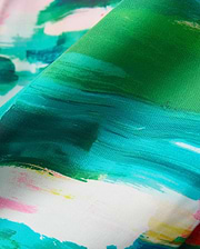 Mens Nate Tencel Shirt featuring a vibrant abstract brushstroke pattern in shades of green, teal, and white with pink and yellow accents on smooth Tencel fabric.