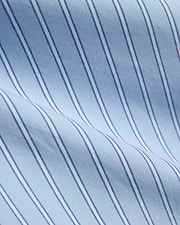 Mens Duncan Stripe Shirt, a light blue fine woven fabric with crisp vertical stripes in white and thin dark blue, showcasing a refined classic pattern.