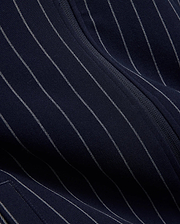 Mens Harland Double Weave Chalk Stripe Track Jacket in navy, featuring subtle white pinstripes and a textured zipper, highlighting its premium double weave fabric. (7)