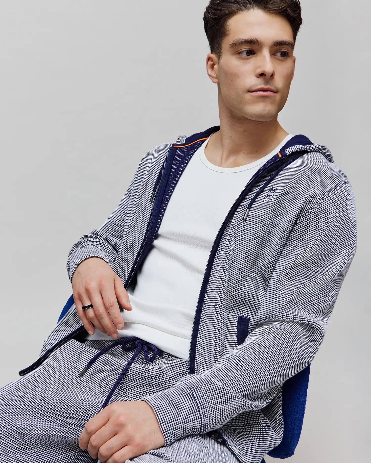 Men's Maxton Waffle Full Zip Hoodie in Blue | Psycho Bunny