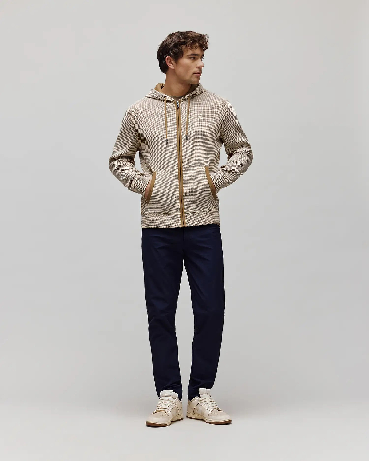 新品 Psycho Bunny ヴィンテージライク スウェット ジップパーカ M Men's Maxton Waffle Full Zip Hoodie in White | Psycho Bunny