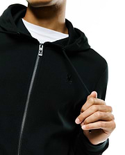 Mens Marc Textured Full Zip Hoodie, black, featuring a subtle waffle-knit texture, classic fit, small embroidered Psycho Bunny skull logo on left chest, and branded zipper pull.