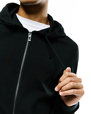 Mens Marc Textured Full Zip Hoodie, black, featuring a subtle waffle-knit texture, classic fit, small embroidered Psycho Bunny skull logo on left chest, and branded zipper pull.