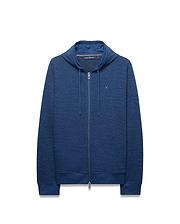 Mens Marc Textured Full Zip Hoodie, deep blue, classic fit, pique knit, full zip, hood with drawstring, ribbed cuffs/hem, small embroidered Psycho Bunny skull logo on left chest.