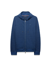 Mens Marc Textured Full Zip Hoodie, deep blue, classic fit, pique knit, full zip, hood with drawstring, ribbed cuffs/hem, small embroidered Psycho Bunny skull logo on left chest.
