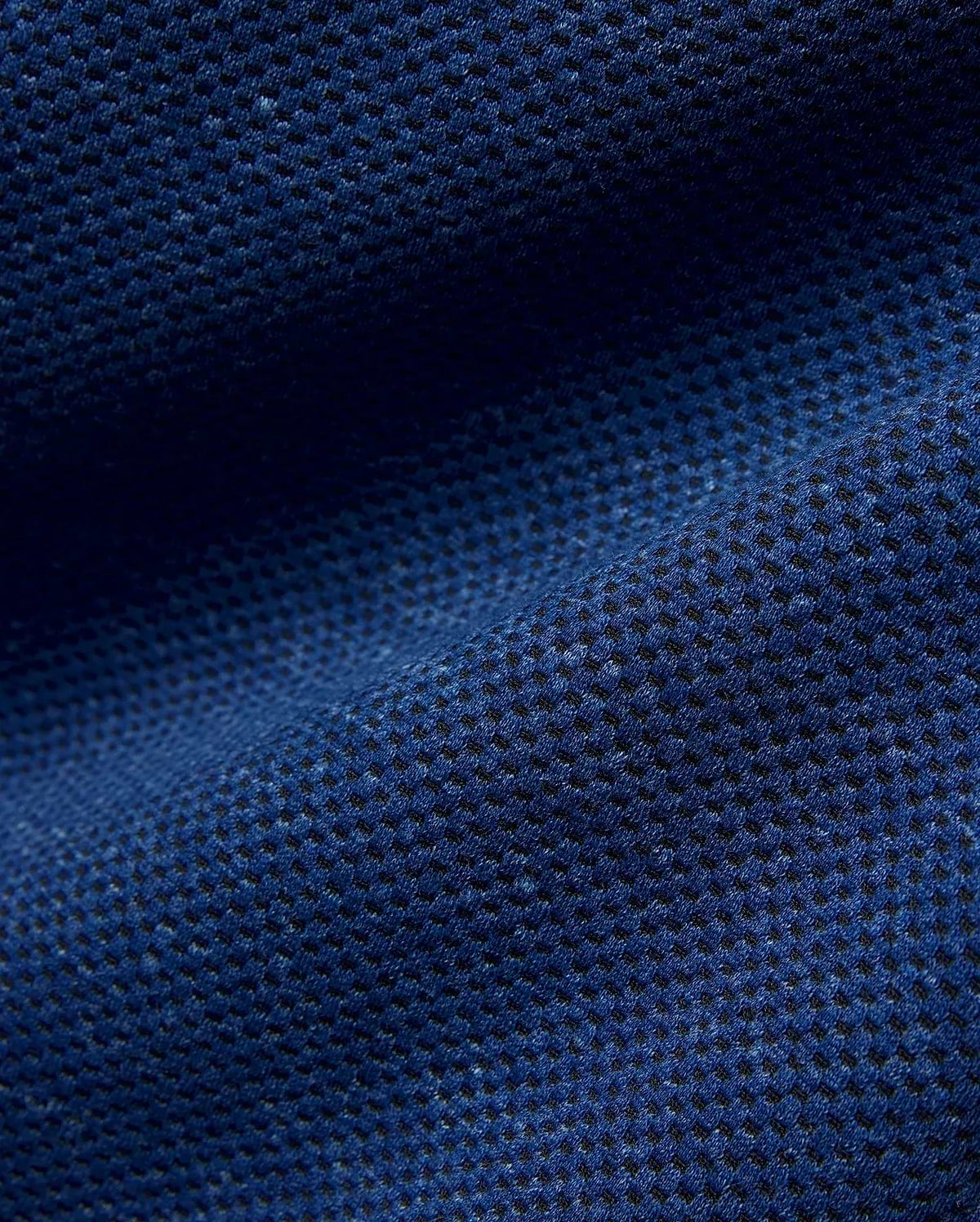 Mens Marc Textured Full Zip Hoodie featuring a rich deep blue, finely textured knit fabric with a subtle black micro-grid pattern, embodying refined streetwear.