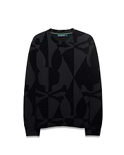 Angus Oversized Crewneck in black jersey, featuring a subtle tonal all-over print of the Psycho Bunny logo and text, with a vibrant green neck tape. (5)