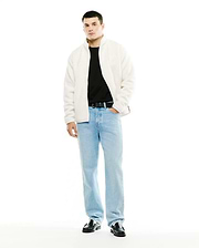 Men's Rowley Sherpa Zip Jacket, white plush sherpa fleece, relaxed fit, full-zip, stand collar, small embroidered Psycho Bunny skull chest logo, and orange sleeve cuff stripe. (4)