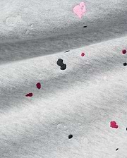 Mens Malcom Splatter Hoodie in grey french terry, featuring an embroidered splatter pattern in pink, black, and red, subtly integrating the iconic Psycho Bunny skull logo.