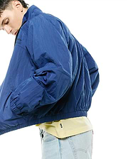 Mens Alder Nylon Jacket in royal blue, featuring a crinkled nylon texture, full zip, stand-up collar, elasticated cuffs and hem, and a subtle NY® Reception graphic on the left chest. (2)