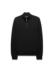 Black Mens Marc Textured 1/4 Zip, a classic fit pullover with a subtle geometric textured knit, silver quarter-zip, and an embroidered black Psycho Bunny skull logo on the left chest.